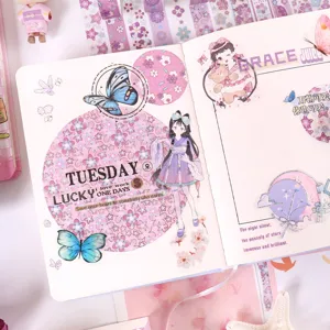 Purple cherry blossom washi tape set and journaling stickers for DIY craft decoration.