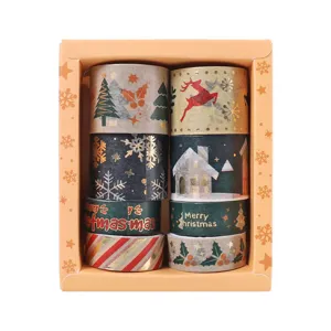 Christmas gold stamping washi tape set 8 rolls DIY planner masking tape decorative