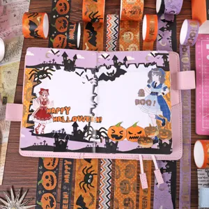 Halloween gold stamping washi tape set, pumpkin bat cute stickers for DIY journaling.