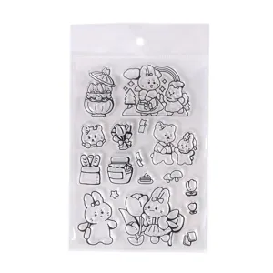 Set di timbri trasparenti PVC orsetto con vari motivi carini per decorare il diario fai da te.