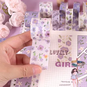 Purple floral washi tape set decorative masking tape for DIY scrapbooking journaling cute stationery