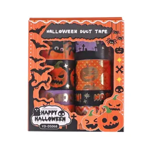 Halloween gold foil washi tape set, pumpkin bat cartoon sticky notes for DIY scrapbooking.