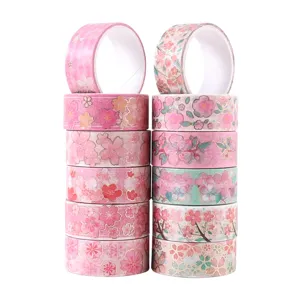 Cherry Blossom Washi Tape Set Gold Stamping Decorative Masking Tape For DIY Journal Planner Scrapbooking Stationery Gift