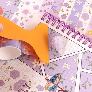 Purple floral washi tape set for DIY journal scrapbooking, decorative adhesive masking tapes.