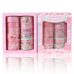 Cherry blossom washi tape set 12 rolls pink decorative masking tape for scrapbooking