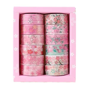 12 rolls cherry blossom washi tape set pink gold foil decorative masking tape for DIY crafts