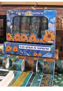 Van Gogh sunflower theme washi tape set, decorative masking tape for DIY journaling crafts.