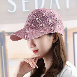 Casquette de baseball ajourée en tricot strass d'été pour femmes chapeau de soleil