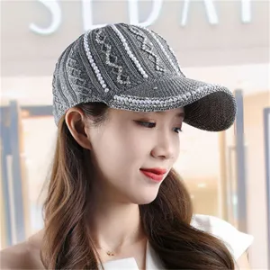Femme ete strass faits a la main tricot creux casquette de baseball mode chapeau de soleil