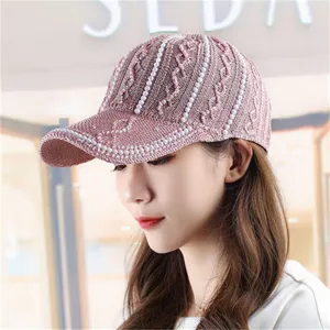 Casquette de baseball rose en tricot, chapeau de soleil strass perle chic casual.