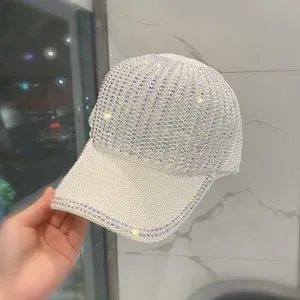 Casquette de Baseball Ajourée en Tricot Strass Fait Main Été Femme Chapeau de Soleil