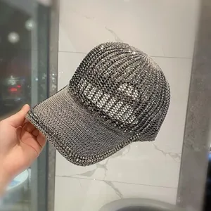 Femme Été Strass Tricoté Creux Casquette de Baseball Brillant Chapeau de Protection