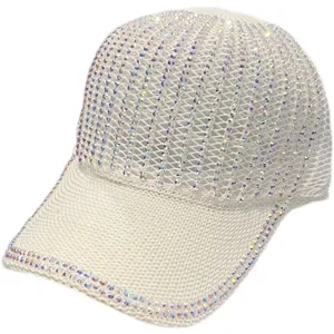Casquette de baseball en filet de strass blanc pour femme ete mode chapeau de soleil.
