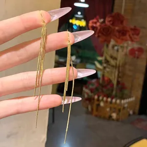 Long gold chain tassel earrings for women fashion elegant dangle jewelry party gift chic