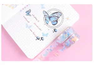 PET transparent washi tape set with butterfly patterns for journaling and craft decoration.