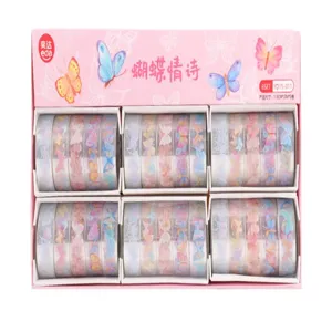 Yida Butterfly Theme PET Transparent Washi Tape Set 6 Rolls Decorative Journaling Supplies