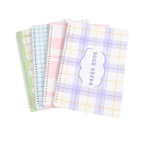 A4 spiralen ruit notitieboek set, pastel geruit dagelijks journal voor school en kantoor.
