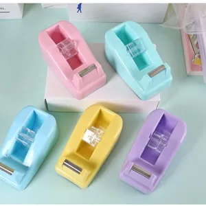 Macaron color mini tape dispenser desktop office student packaging tape cutter tool 1pc