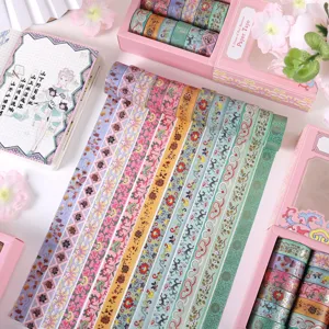 Traditional Chinese Floral Washi Tape Set Gold Foil Decorative Scrapbook Tape DIY Craft Journal Stickers
