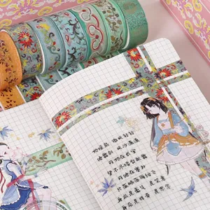 Gold stamping washi tape set for DIY journal decoration, aesthetic decorative adhesive masking tape.