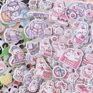 Cute 3D bubble stickers featuring cartoon cats and rabbits for journaling and crafts.