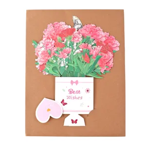 Carte de vœux pop-up 3D fleurs anniversaire fête des mères carte cadeau œillet