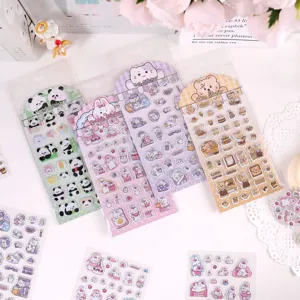Cute 3D puffy cartoon animal sticker detail, glossy decorative journal sticker packs for DIY craft.