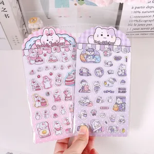 Cute cartoon rabbit and cat 3D bubble stickers set for journal decoration and crafts DIY.