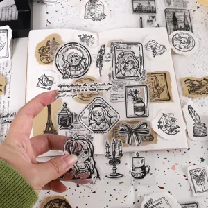 Vintage PVC Transparent Stamp Sticker Set Floral Butterfly Scenery Figure Journal Scrapbook DIY Material Pack