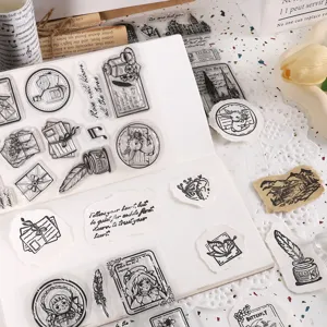Retro clear stamps and stickers set for journaling, scrapbooking, and DIY craft decoration.