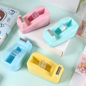 Macaron Color Plastic Desktop Tape Dispenser Small Packing Tool Student Office Tape Cutter Student Stationery Supplies