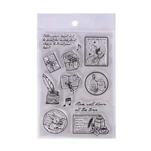 Vintage transparent PVC stamp sticker set for creative journaling and scrapbooking decor.