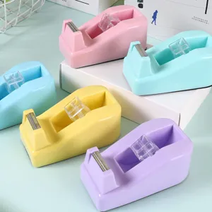 Macaron color tape dispenser desktop office school stationery packaging cutter tool