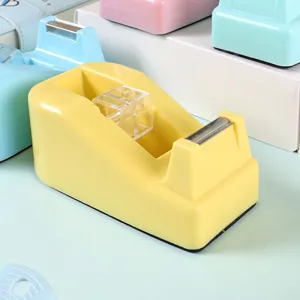 Macaron color desktop tape dispenser, cute plastic stationery office tape cutter tool.