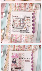 Spring floral washi tape and decorative journal sticker set for DIY crafting and scrapbooking.