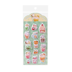 Cute 3D EVA foam puffy stickers cat drink design for kids journaling notebook decoration