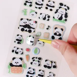 Cute 3D glossy panda bubble stickers for hand ledger decoration, DIY planner sticker sheet.
