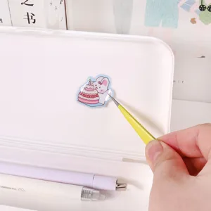 Cute 3D bubble journal sticker featuring a cute rabbit with cake, glossy finish for stationery decor.
