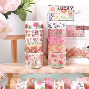 Spring floral washi tape set, decorative masking tapes for DIY journal scrapbooking and crafts.