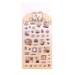 Cute 3D puffy bear stickers for bullet journal decoration, shiny cartoon stationery supplies.