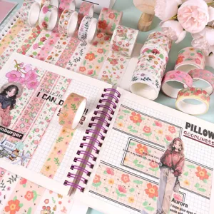 Spring floral washi tape set decorative masking tapes for DIY journaling and scrapbooking supplies.