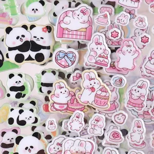 Cute cartoon puffy stickers 3D glossy animal panda rabbit diary decoration scrapbooking supply