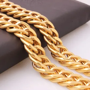 15mm 18K χρυσό χρώμα διπλή αλυσίδα κολιέ, ανδρικά χιπ χοπ ανοξείδωτο ατσάλι κοσμήματα.
