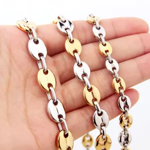 Two-tone coffee bean stainless steel hip hop chain necklace for men and women stylish