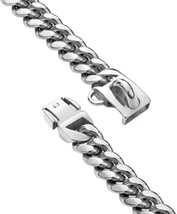 Edelstahl Kubanische Kette Hundehalsband 14mm Haustierkette mit sicherem verbesserten Verschluss.