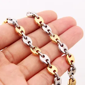 Two-tone stainless steel coffee bean chain necklace, stylish hip-hop jewelry for daily wear.