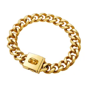 23mm heavy duty gold stainless steel cuban link pet dog collar chain with lock buckle