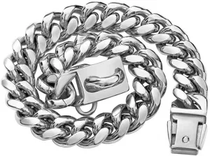 Halsband für Hunde aus Edelstahl, 14mm kubanische Kette mit sicherem und verbessertem Verschluss.