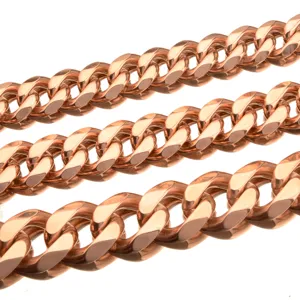 Rose gold titanium steel cuban link chain closeup detail, fashion men jewelry wholesale.