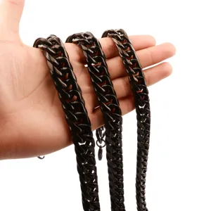 Men's Black Stainless Steel Cuban Chain Necklace Heavy Metal Rock Jewelry Detail View